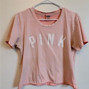 PINK Cropped Logo Tee in Light Pink